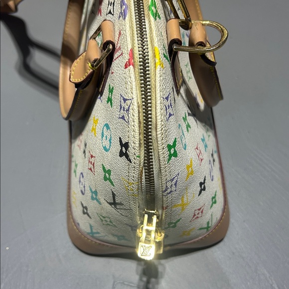 White with Colorful Monogram Pattern Purse Bag with Handles and Shoulder Strap - Picture 11 of 16